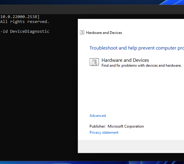 How to open the hardware troubleshooter in Windows 11